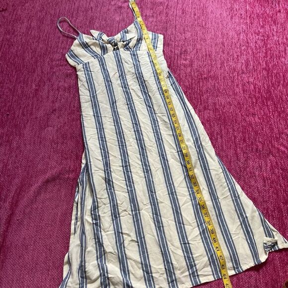 Roxy Sweetest Step Linen Blend Striped Midi Dress Blue Cream Size Medium - Picture 11 of 13